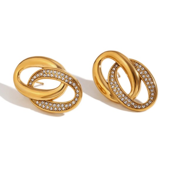 18K Gold Double Loop Earrings*Interlocking Loops Earrings*Statement Earrings*MJ - Picture 2 of 7